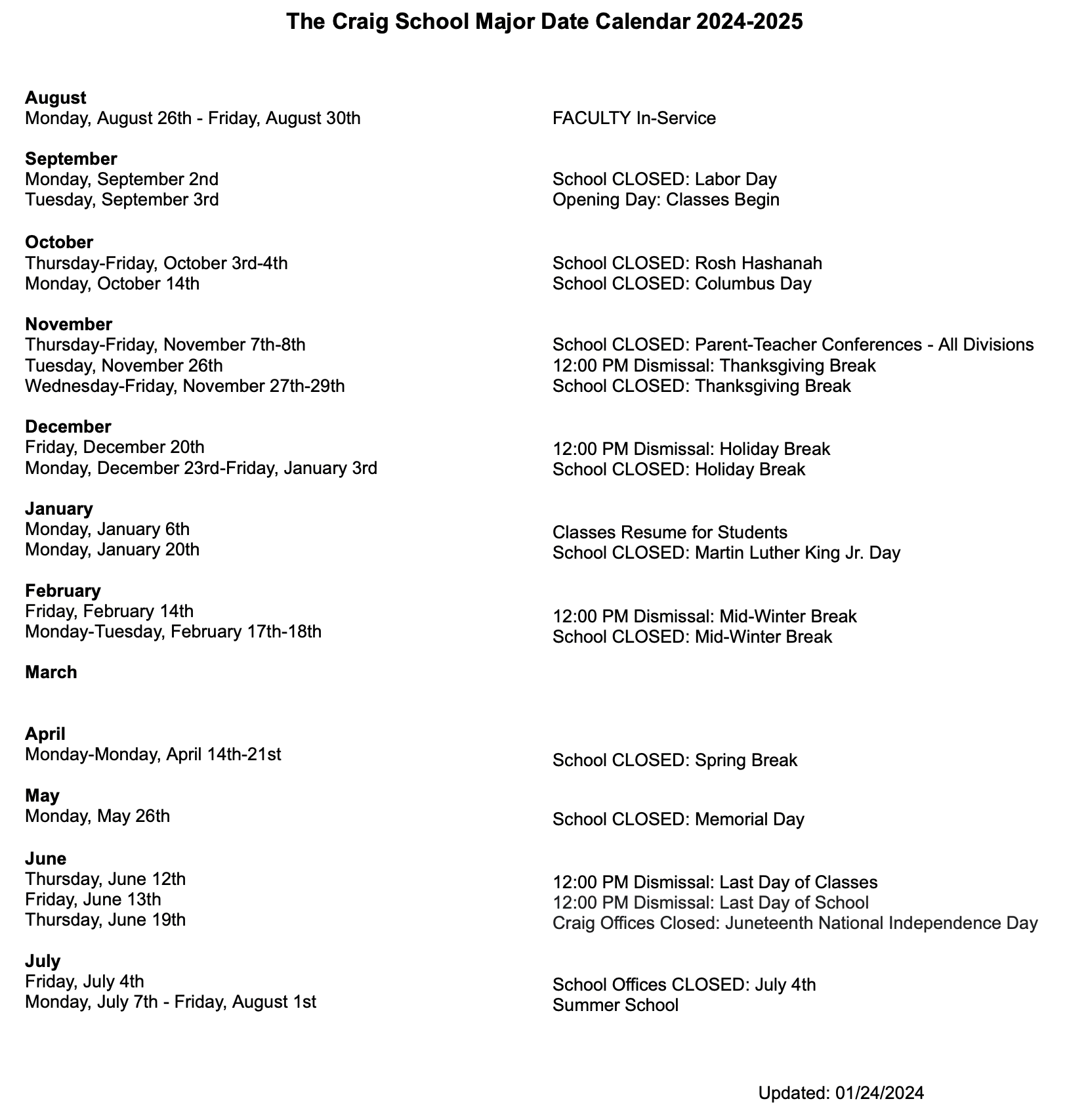 Calendars - The Craig School | Mountain Lakes, NJ